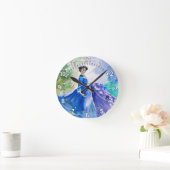 Horloge Ronde Dame en Robe Bleue - Peinture aquarelle (Maison)