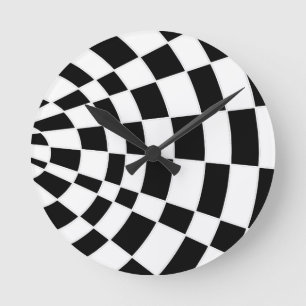 Horloge Ronde Damier à angles noir et blanc