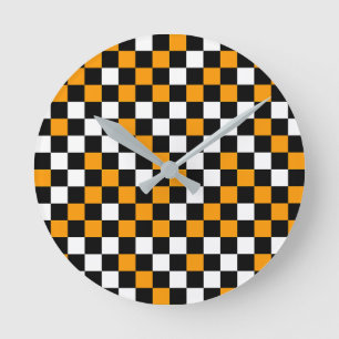 Horloge Ronde Damier jaune noir et blanc
