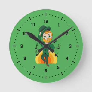 Horloge Ronde Dancing leprechaun, dessin animé de la Saint Patri