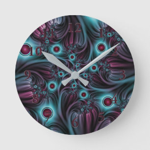 Horloge Ronde Dans la profondeur Bleu rose Abstrait Fractal Art