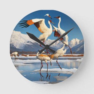 Horloge Ronde Danse des grues - Elégance sur la glace