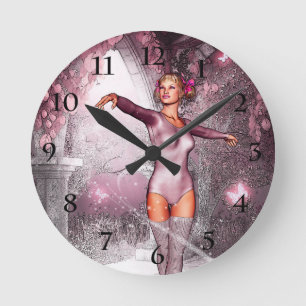 Horloge Ronde Danse rose ballerine et beaux papillons