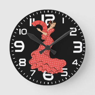 Horloge Ronde Danseuse de flamenco espagnole avec éventail