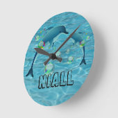 Horloge Ronde Dauphin amusant et bulles (Angle)