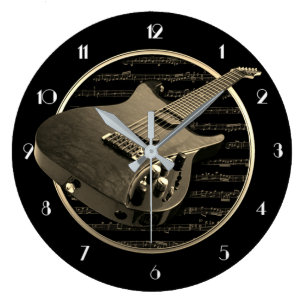 Horloge ronde de la guitare électrique Gold