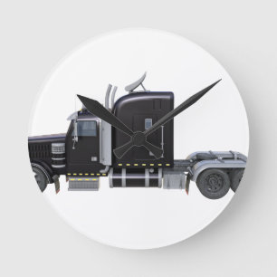 Horloge Ronde De noir camion semi avec de pleines lumières dans