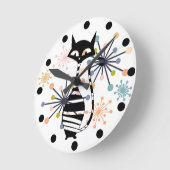 Horloge Ronde Début atomique avec chat stylisé du milieu du sièc (Angle)