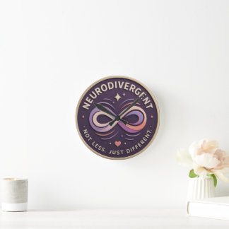 Horloge Ronde Déclaration Neurodivergent. Pas Moins. Juste Diffé