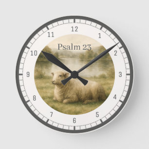 Horloge Ronde Décor de foi pastorale mouton aquarelle Psaume 23