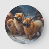 Horloge Ronde Décor de Noël Chow Chow Snowy Sleigh (Recto)
