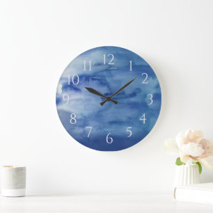 Horloge Ronde Décor de plage d'eau bleue Abstraite grande horlog