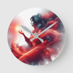 Horloge Ronde Déesse céleste cosmique Galaxie de nuage rouge abs