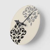Horloge Ronde Défiler Damask Art I Black Grey Crème (Angle)