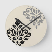 Horloge Ronde Défiler Damask Art I Black Grey Crème (Recto)