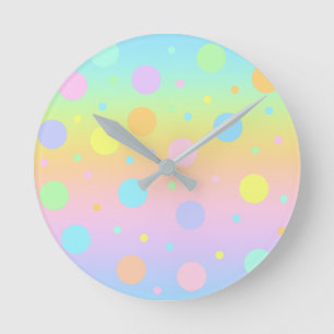 Horloge Ronde Dégradé de pastel arc-en-ciel et points