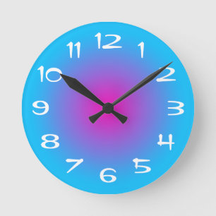Horloge Ronde Dégradé radial bleu aqua et rose chaud