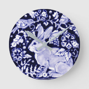 Horloge Ronde Delft Blue Blanc Lapin Lapin Oiseaux Dedham Élég