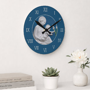 Horloge Ronde Della Robbia Madonna Enfant et Lys Bleu Blanc