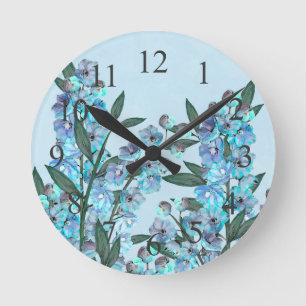 Horloge Ronde Delphinium bleu