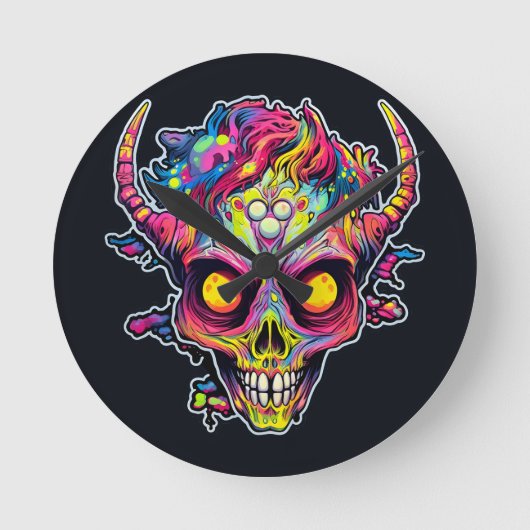 Horloge Ronde démon de crâne de néon déplaisant (Recto)