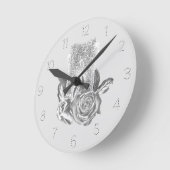 Horloge Ronde Dentiste moderne Argent Dent & Fleurs Dentaire (Angle)