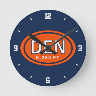 Horloge Ronde Denver Colorado 5 280 FT Orange and Blue Football