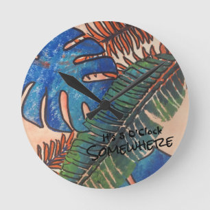 Horloge ronde des Feuilles tropicaux
