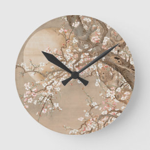 Horloge Ronde Des fleurs de prunes japonaises au clair de lune p