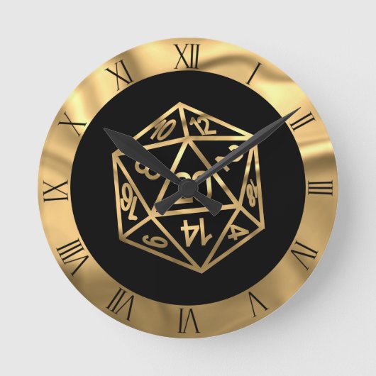Horloge Ronde Dés RPG | Gamer PnP Rétro Tabletop Imaginaire Or (Recto)