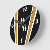 Horloge Ronde Design Art Déco Noir Et Or Monogramme (Angle)