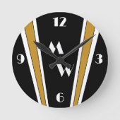 Horloge Ronde Design Art Déco Noir Et Or Monogramme (Recto)