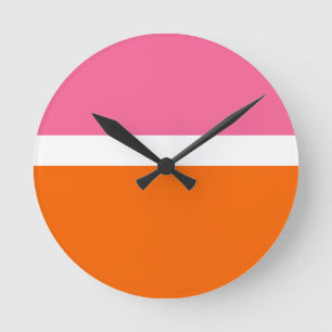 Horloge Ronde Design de bloc de couleur rose blanc orange clair