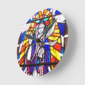 Horloge Ronde Design en verre tendu avec la figure religieuse. (Angle)