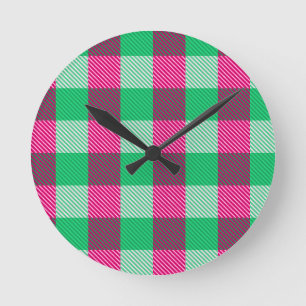 Horloge Ronde Design En vichy chèque rose