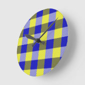 Horloge Ronde Design En vichy jaune bleu (Angle)