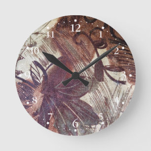 Horloge Ronde Design floral Brown Abstrait 1