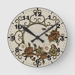 Horloge Ronde Design floral en fer forgé orné
