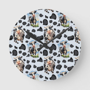 Horloge Ronde Design Motif animal de vache
