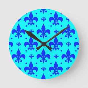 Horloge Ronde Design Motif Fleur de lis bleu
