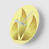 Horloge Ronde Dessin à main feuille or moderne unique (Angle)