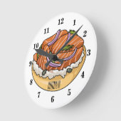 Horloge Ronde dessin animé de bagel saumon (Angle)
