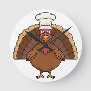 Horloge Ronde Dessin animé dinde de chef Thanksgiving