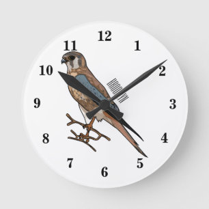 Horloge Ronde dessin animé d'oiseau-kestrel américain
