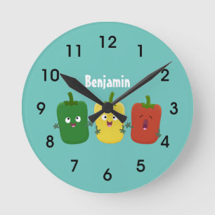 Horloge Ronde Dessin animé en trio du capsicum de mûre poivre