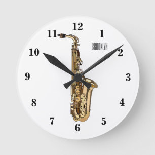 Horloge Ronde dessin animé saxophone