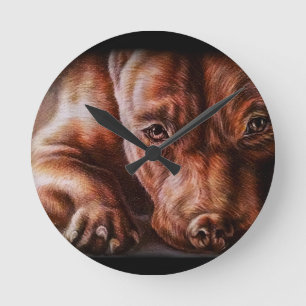 Horloge Ronde Dessin Brown de visage de pitbull de chien de
