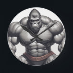 Horloge Ronde Dessin d'art pop de Gorilla Bodybuilder<br><div class="desc">Digital Computer Animal Art - College Pop Art - Wild Animal Computer Images</div>