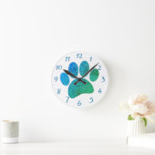 Horloge Ronde Dessin de chien Empreinte de patte Papier vieilli (Maison)