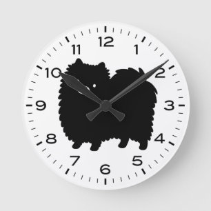 Horloge Ronde Dessin de chien Pomeranian noir mignon